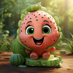 Wall Mural - 3d realistic cartoon cute watermelon fruit