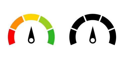 Aufkleber - Speedometer icon, tachometer icon. Speed indicator icon set. Rating meter signs performance concept. Dashboard level icon. Satisfaction meter scale and arrow direction. vector illustration