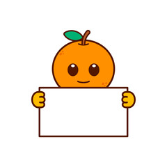 Wall Mural - Cute Orange Character Holding a Blank Sign