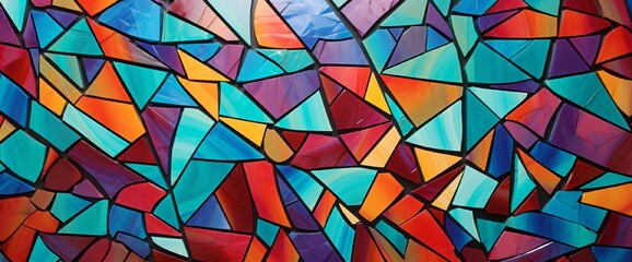 Wall Mural - a mosaic of vibrant colors and angular shapes forming an intricate 3d pattern that seems to dance ac