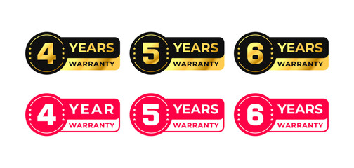 Wall Mural - 4, 5, 6, four, five, six, red, years, warranty, premium, quality, black, ribbon, round, label, gold, vector, sign, illustration, icon, emblem, symbol, design, badge, logo, seal, stamp, sticker, golden