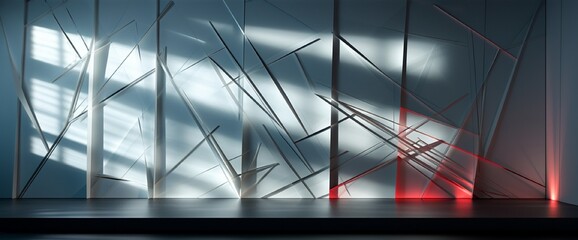 Wall Mural - a play of shadows and light on an abstract 3d wall design composed of intersecting lines and translu