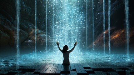 Wall Mural - silhouette of a person in a fountain