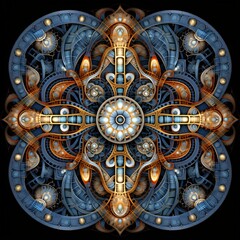 Wall Mural - abstract interplay of symmetrical fractal designs in a mosaic arrangement.