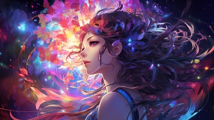 Wall Mural - digitized cosmos, digital art illustration, generative ai