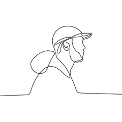 Wall Mural - Single Continous Line Art of  Man With Hat