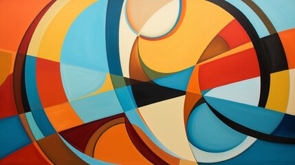 Wall Mural - an abstract, geometric design composed of vibrant, interconnected shapes that evoke a sense of depth