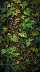 Wall Mural - an array of intertwining vines and leaves forming a mesmerizing, organic tapestry of nature's beauty