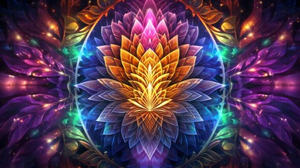 Wall Mural - an explosion of radiant colors and intricate patterns converging into a mesmerizing, kaleidoscopic d