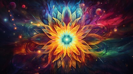 Wall Mural - an explosion of radiant colors and intricate patterns converging into a mesmerizing, kaleidoscopic d