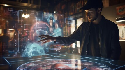 Wall Mural - businessman pushing a button on a touch screen