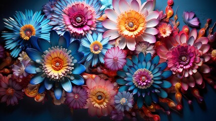 Wall Mural - blossoming 3d abstract flowers with pulsating concentric circles, their vivid hues and rhythmic moti