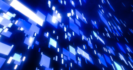 Poster - Blue energy squares and rectangles particles magic glowing hi-tech futuristic abstract background