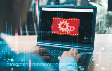 Poster - danger system warning hacked alert on computer screen, cyber attack. cybersecurity vulnerability ide