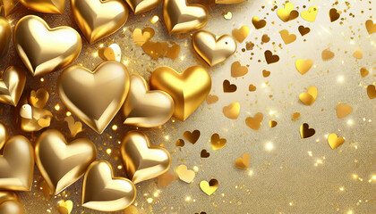 Wall Mural - golden glowing hearts background, Valentine day love