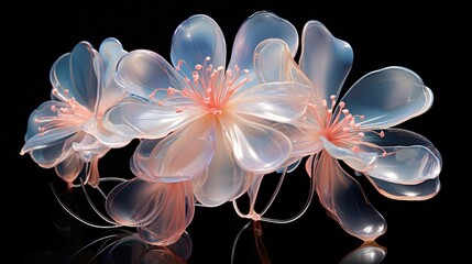 Wall Mural - fluidic 3d blossoms in a continuous state of transformation, their transparent petals flowing in an 