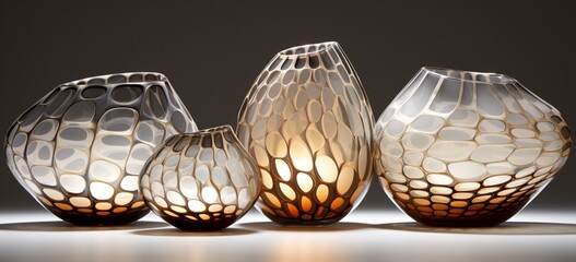 Wall Mural - fusion of organic and geometric glass shapes reflecting intricate patterns of light on a neutral sur