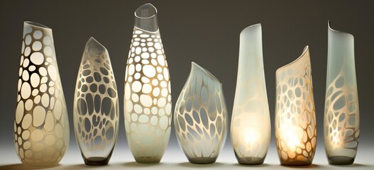 Wall Mural - fusion of organic and geometric glass shapes reflecting intricate patterns of light on a neutral sur
