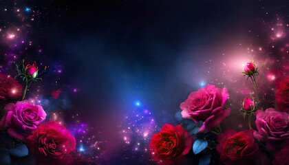 Poster - Beautiful roses on dark background with copy space