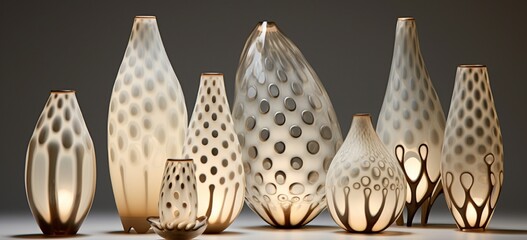 Wall Mural - fusion of organic and geometric glass shapes reflecting intricate patterns of light on a neutral sur