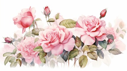 A symphony of pink roses artistically rendered with watercolors, providing an elegant and timeless frame for your projects.