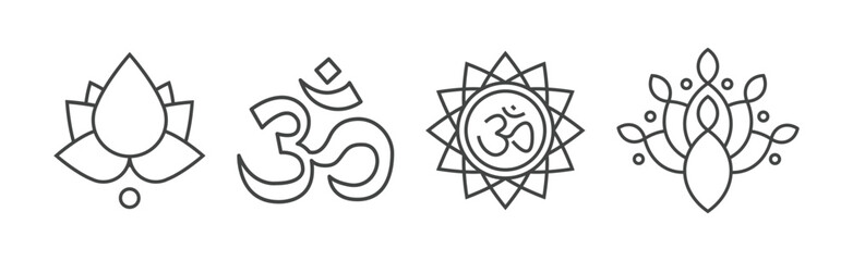 Poster - Line Yoga and Meditation Spiritual Sign Vector Set