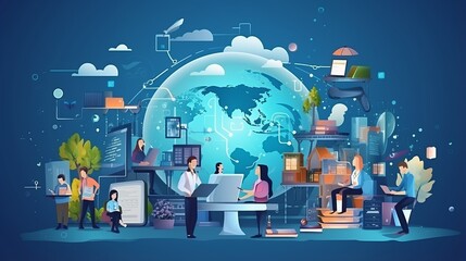 Poster - digital education: e-learning courses and internet lessons in online technology