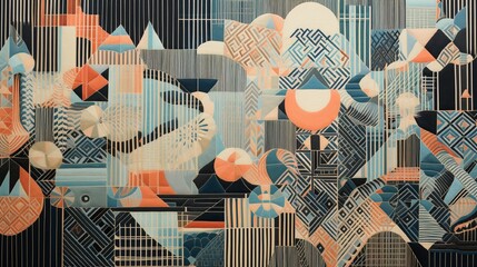 Wall Mural - layers of meticulously woven geometric motifs forming an ethereal tapestry of shapes.