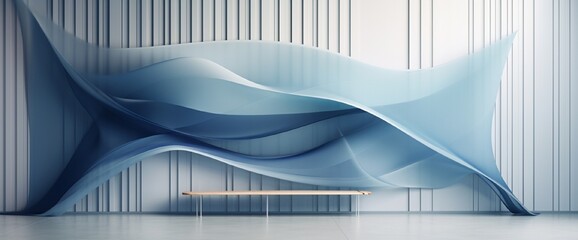 Wall Mural - layers of translucent shapes in cool tones overlap to produce a translucent 3d effect, evoking a sen