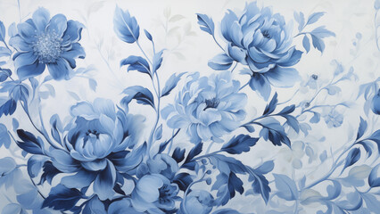 Wall Mural - illustration of blue floral pattern in oil painting