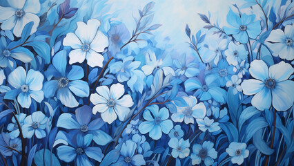 Wall Mural - illustration of blue floral pattern in oil painting