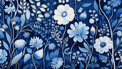 Wall Mural - illustration of blue floral pattern in oil painting