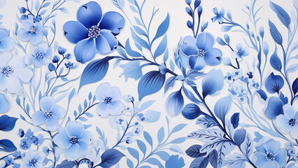 Wall Mural - illustration of blue floral pattern in oil painting