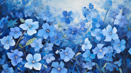 Wall Mural - illustration of blue floral pattern in oil painting