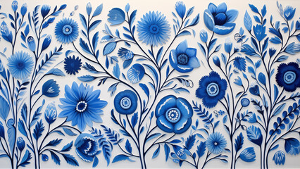 Wall Mural - illustration of blue floral pattern in oil painting