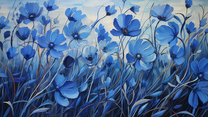 Wall Mural - illustration of blue floral pattern in oil painting