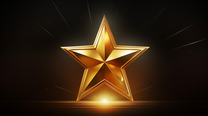 Wall Mural - Golden star on dark background with light effect 3d