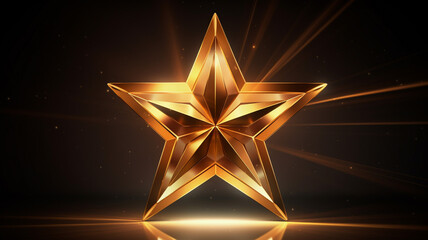 Wall Mural - Golden star on dark background with beautiful light effect 3d