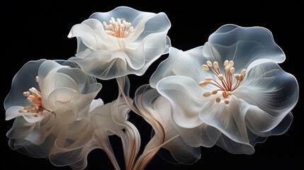 Wall Mural - transcendent 3d flower formations featuring ethereal, translucent petals swirling in intricate patte