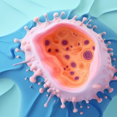 Poster - A close up of a cell on a blue surface. Generative AI.