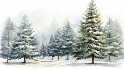 Watercolor winter tree and conifer Isolated element graphic