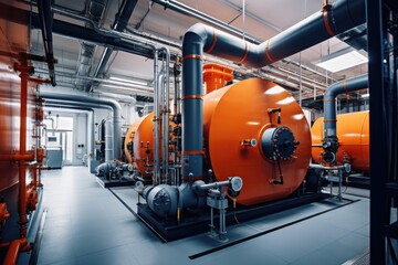 Poster - Modern boiler room with gas boilers, industrial heating.