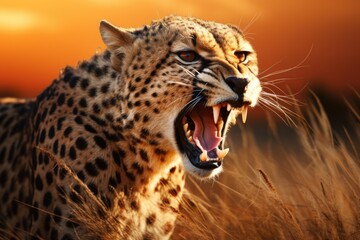 Wall Mural - roaring dangerous cheetah in the wild