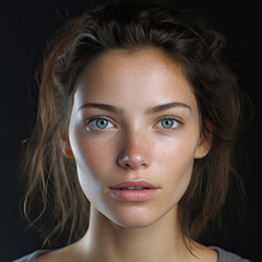 Caucasian young woman with a deep, intense gaze. AI Generative