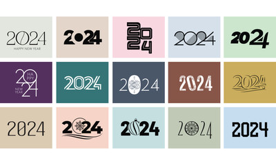 Wall Mural - big set of 2024 number design template. 2024 happy new year logo text design. christmas collection o
