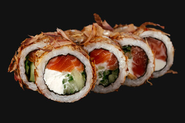 Wall Mural - sushi roll with cream cheese, fresh cucumber, tuna chips,  salmon