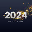 Happy new year 2024 dark blue background with gold glitter effect