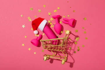 Canvas Print - Sex toys with Christmas decorations and shopping cart.