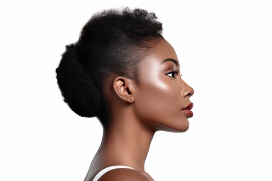 beautiful black african american female woman portrait view profile photo stylish beauty hair and makeup glamorous elegance woman studio shot