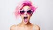 © Keitma - Surprise attractive young woman with sunglasses and pink hair portrait isolated on white background